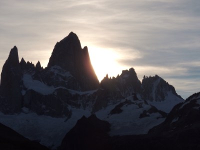 The sun sets behind the Torres as we make our way back to town.