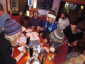 Working hard in the Underground Bar, Adventure Brew Hostel.