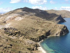 Looking down from the island's highest point over the Incan ruins on the Isla del Sol.